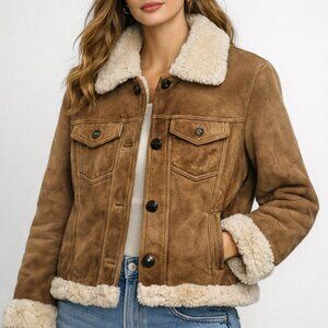 UGG Australia Lola Shearling Jacket Womens M Brown Sheepskin Sherpa Lined Coat